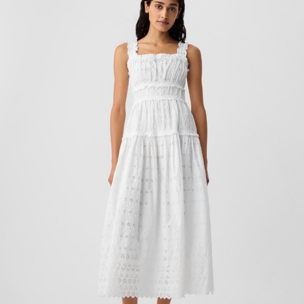 Elegant White Eyelet Midi Dress